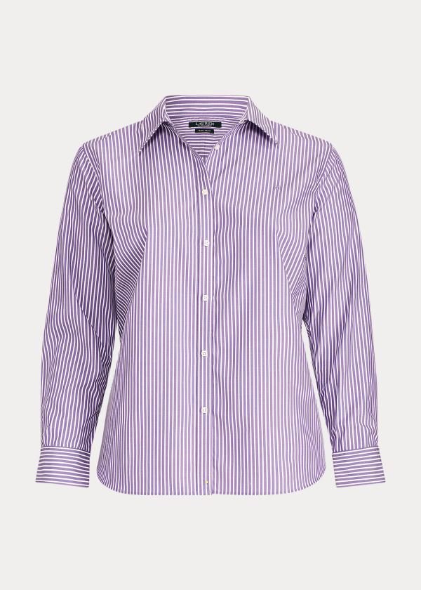 Women's Ralph Lauren Easy Care Striped Cotton Shirts | 890172KYJ